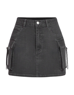 Classic High-Waisted Denim Skirt - Grey