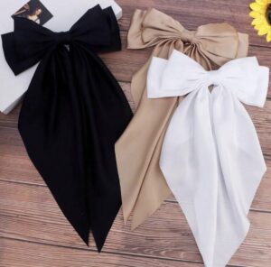 Elegant Satin Bow Hair Clip -White