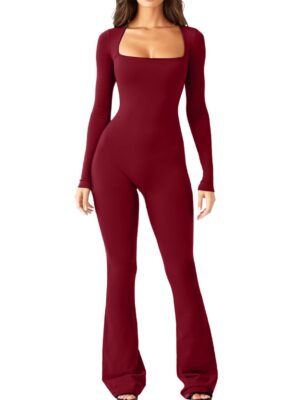 Wine Red - (Long- Sleeve Jumpsuit)