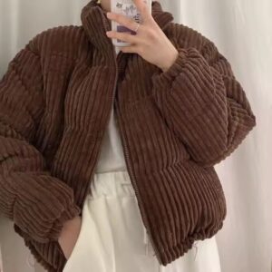 Brown-Corduroy Puffer Jacket